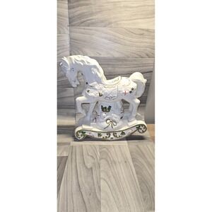 Christmas Rocking Horse Large Home Ceramic  Original Vintage fine Decor Holiday